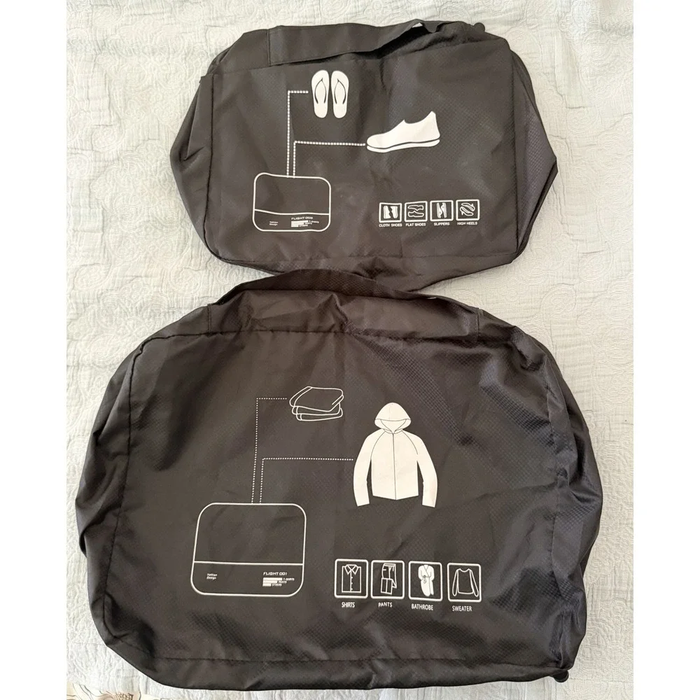 Flight 001 002 Travel Packing Cube Bag Set Black Mesh New Sweater Shoe
